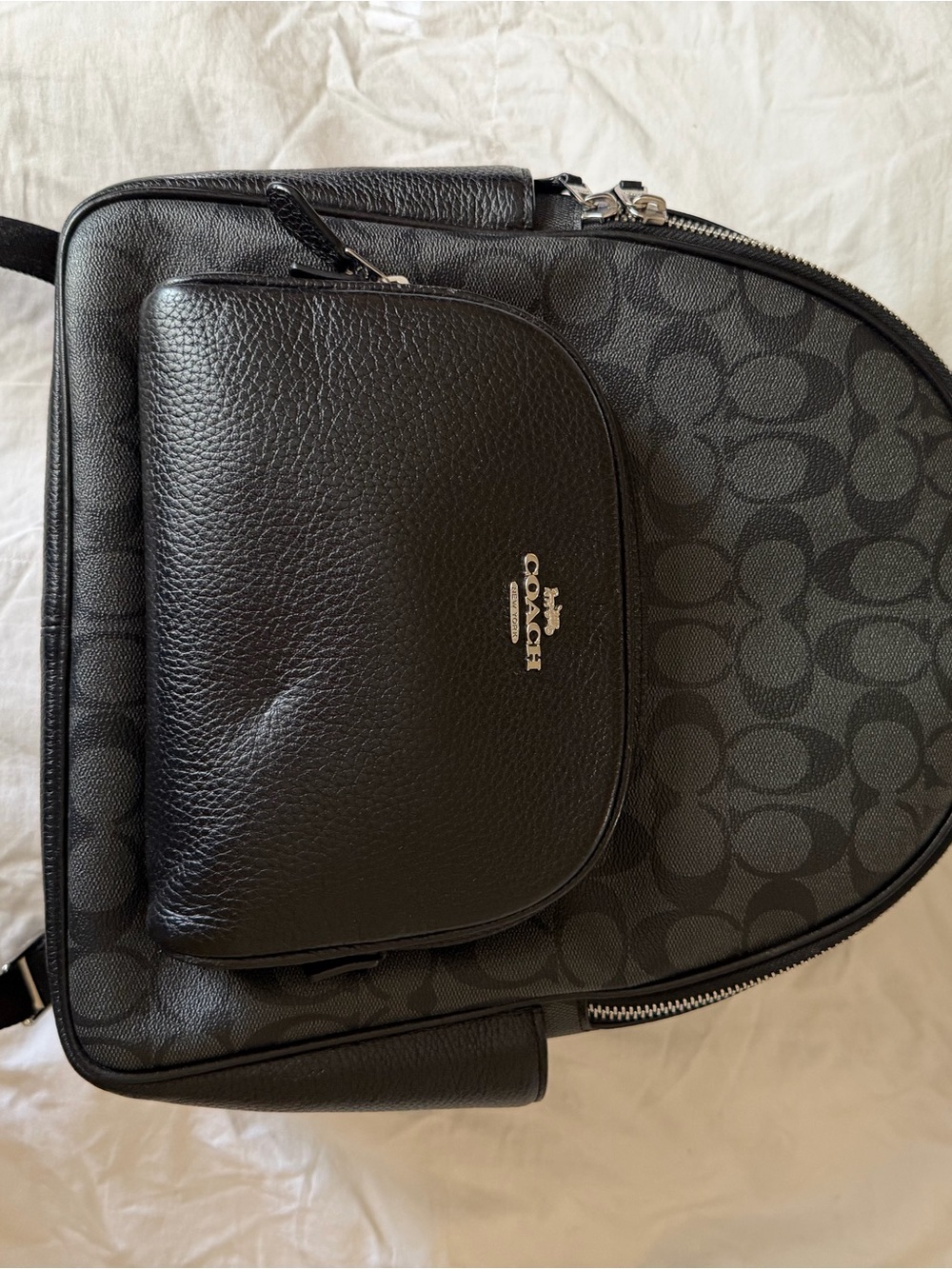 Coach Black Signature Canvas Backpack with Leather Pocket